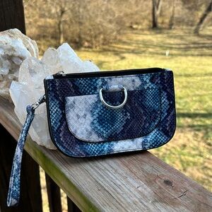 Blue Purple and White Snakeskin Wristlet Zip Clutch EUC